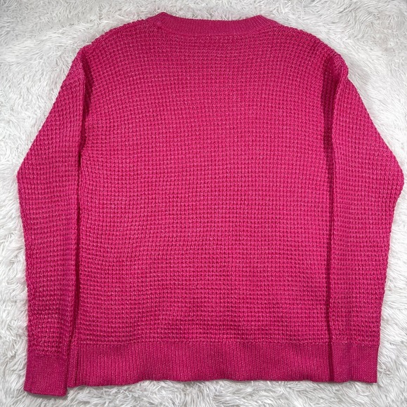 Time and Tru Womens Pink Waffle Knit Crewneck Sweater Recycled Polyester L 12-14 - Picture 4 of 10